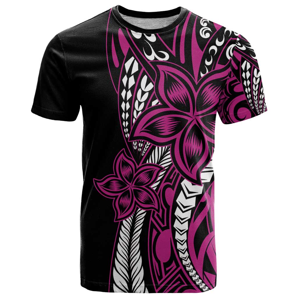 Polynesian Plumeria Floral Tattoo Pattern T Shirt Pink Style