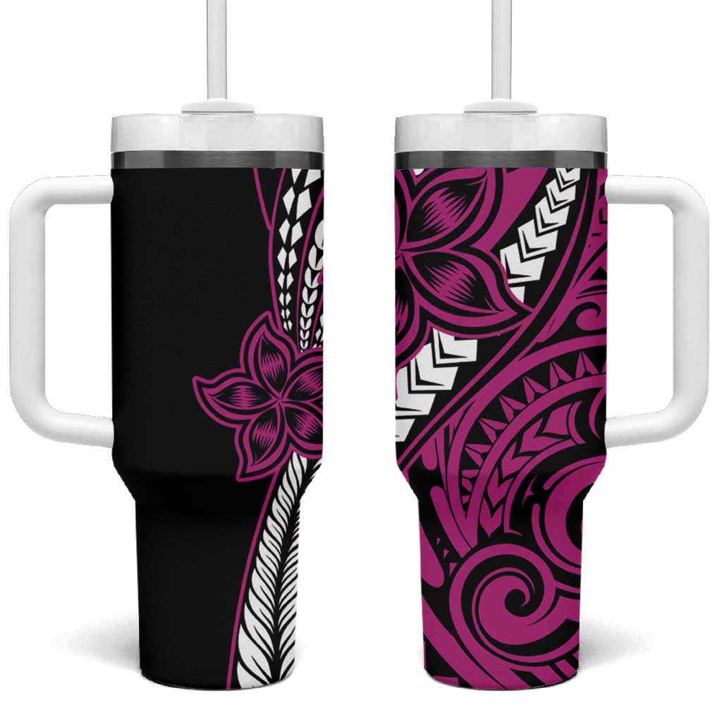 Polynesian Plumeria Floral Tattoo Pattern Tumbler With Handle Pink Style LT9 One Size: 40 oz Pink - Polynesian Pride