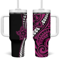 Polynesian Plumeria Floral Tattoo Pattern Tumbler With Handle Pink Style LT9 One Size: 40 oz Pink - Polynesian Pride
