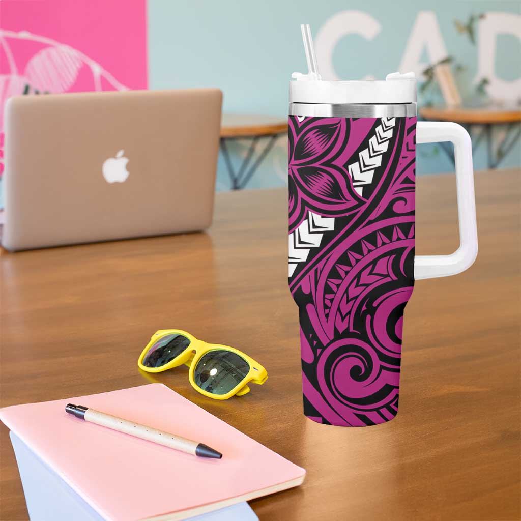Polynesian Plumeria Floral Tattoo Pattern Tumbler With Handle Pink Style LT9 - Polynesian Pride