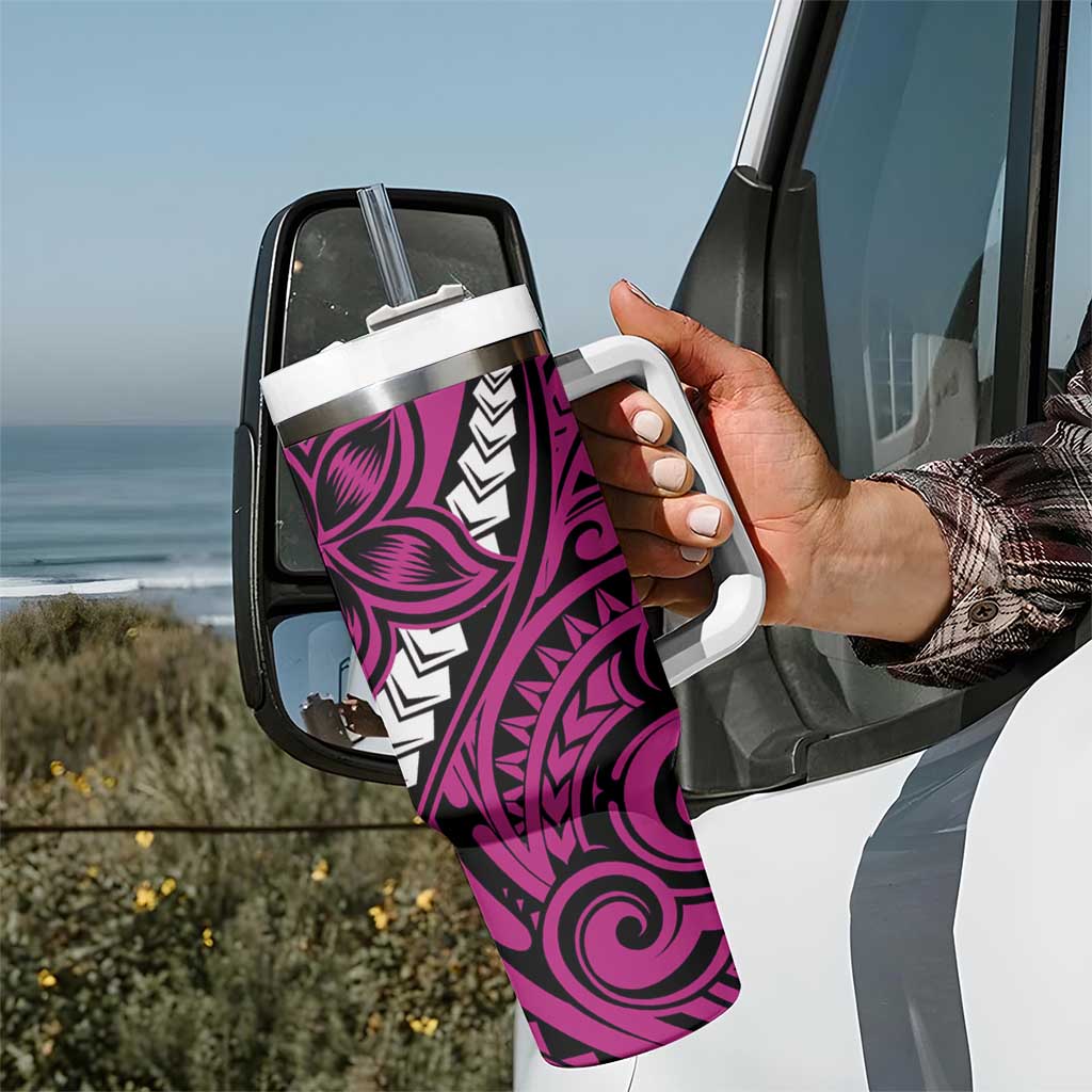 Polynesian Plumeria Floral Tattoo Pattern Tumbler With Handle Pink Style LT9 - Polynesian Pride
