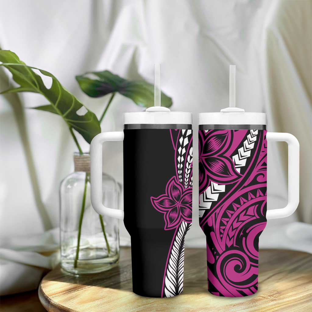 Polynesian Plumeria Floral Tattoo Pattern Tumbler With Handle Pink Style LT9 - Polynesian Pride
