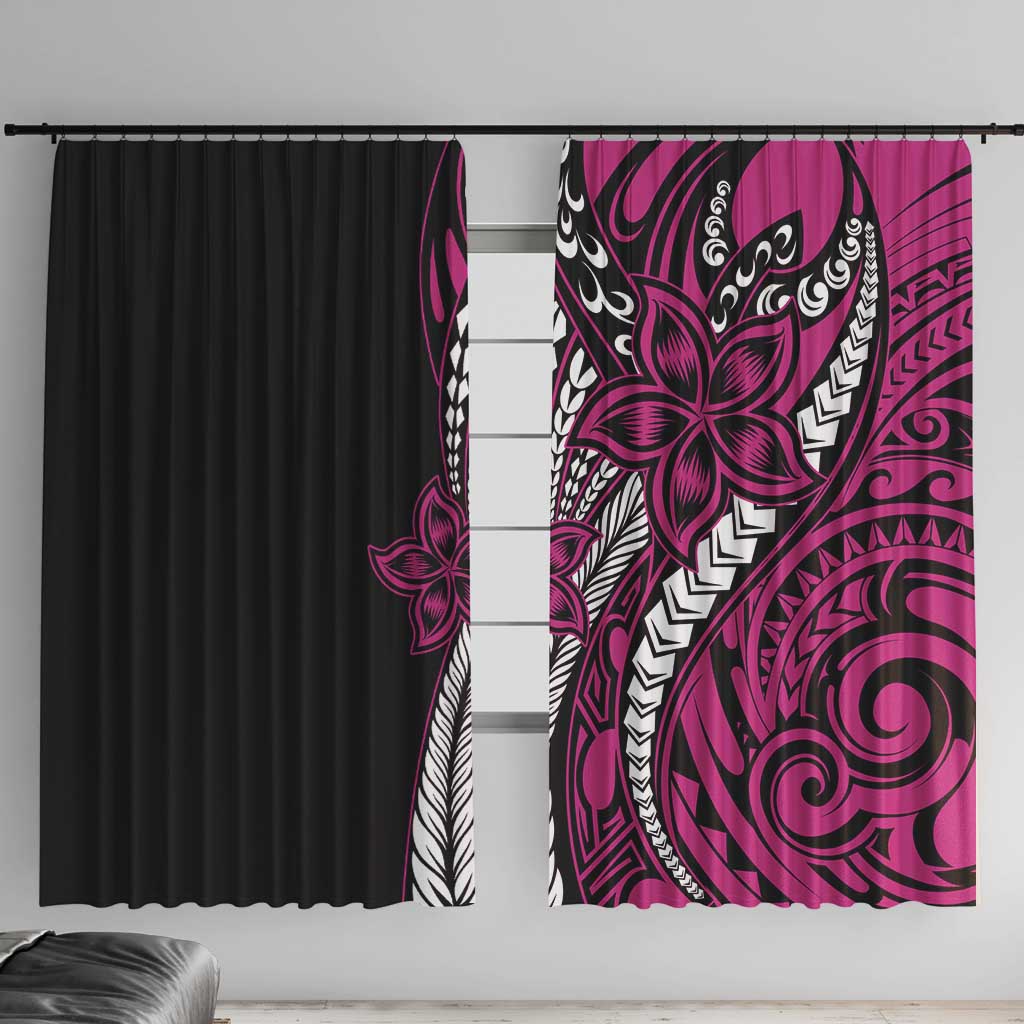 Polynesian Plumeria Floral Tattoo Pattern Window Curtain Pink Style LT9 With Hooks Pink - Polynesian Pride