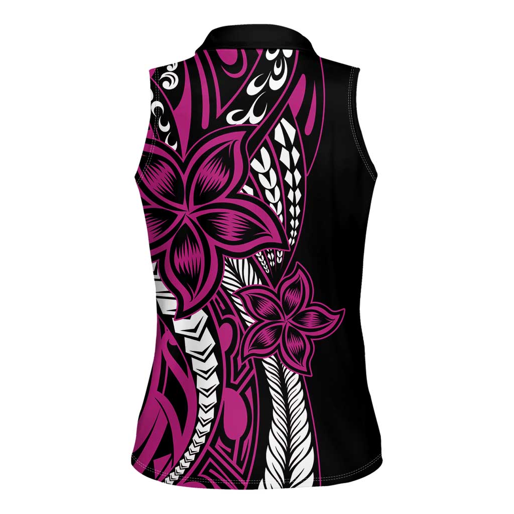 Polynesian Plumeria Floral Tattoo Pattern Women Sleeveless Polo Shirt Pink Style