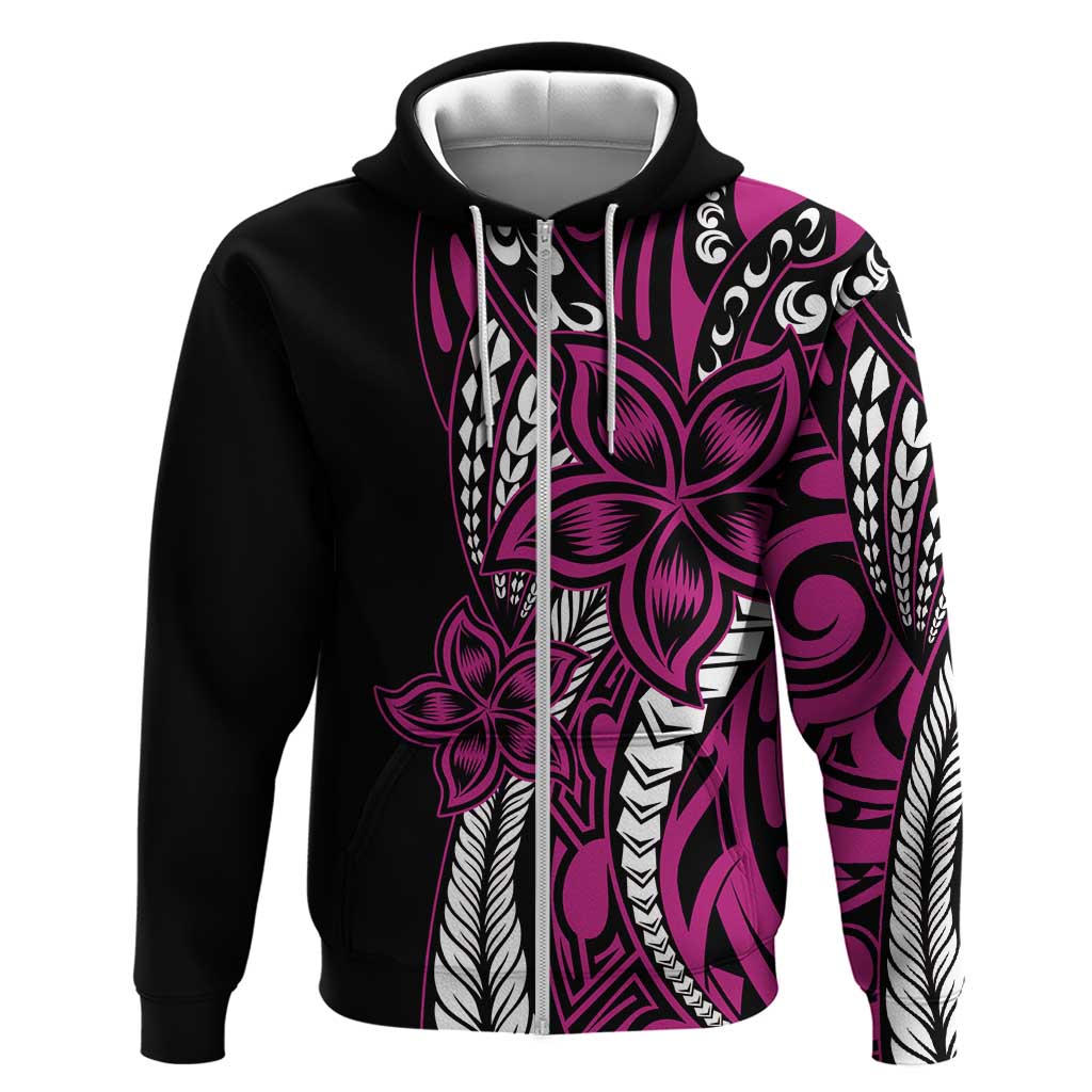 Polynesian Plumeria Floral Tattoo Pattern Zip Hoodie Pink Style