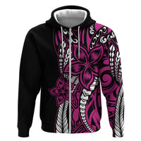 Polynesian Plumeria Floral Tattoo Pattern Zip Hoodie Pink Style