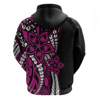 Polynesian Plumeria Floral Tattoo Pattern Zip Hoodie Pink Style