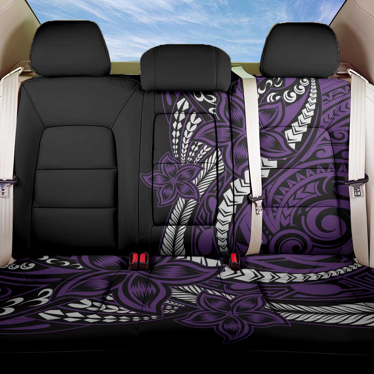 Polynesian Plumeria Floral Tattoo Pattern Back Car Seat Cover Purple Style