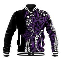 Polynesian Plumeria Floral Tattoo Pattern Baseball Jacket Purple Style LT9 Unisex Purple - Polynesian Pride