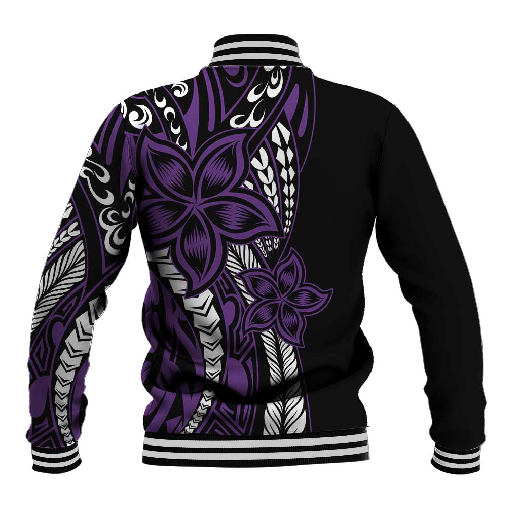 Polynesian Plumeria Floral Tattoo Pattern Baseball Jacket Purple Style LT9 - Polynesian Pride