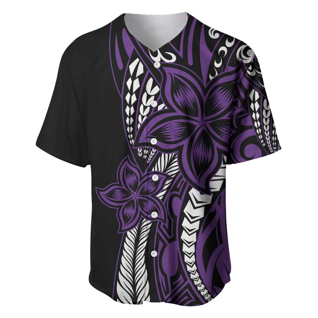 Polynesian Plumeria Floral Tattoo Pattern Baseball Jersey Purple Style