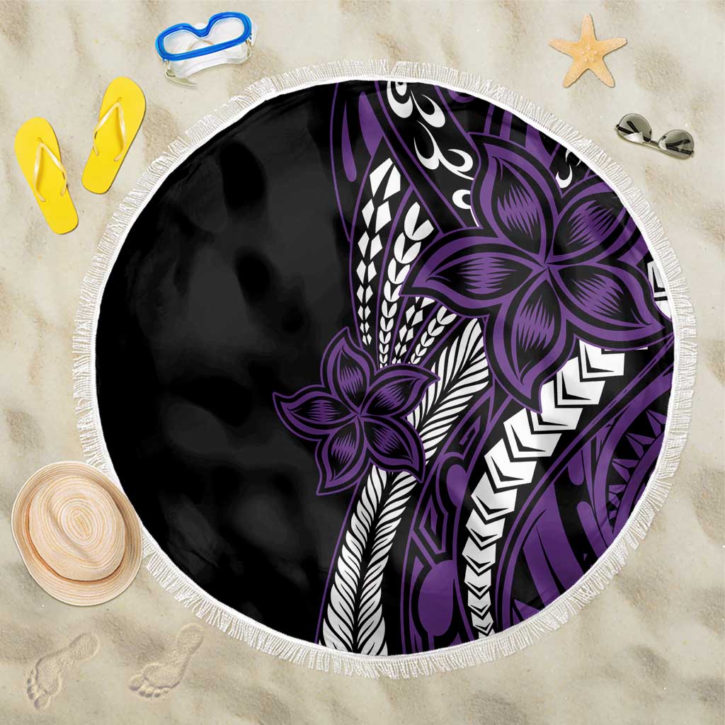 Polynesian Plumeria Floral Tattoo Pattern Beach Blanket Purple Style LT9 One Size 150cm Purple - Polynesian Pride