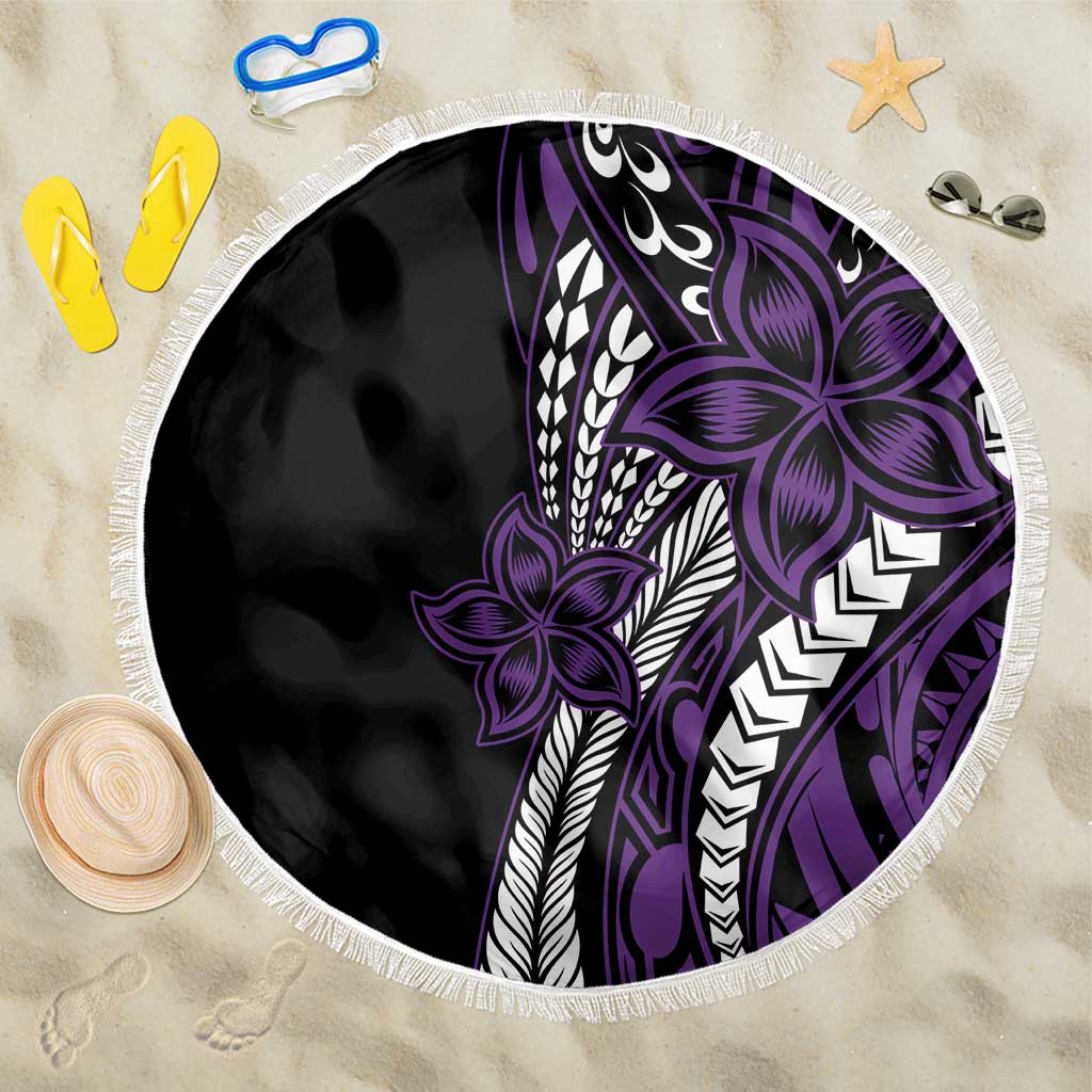 Polynesian Plumeria Floral Tattoo Pattern Beach Blanket Purple Style