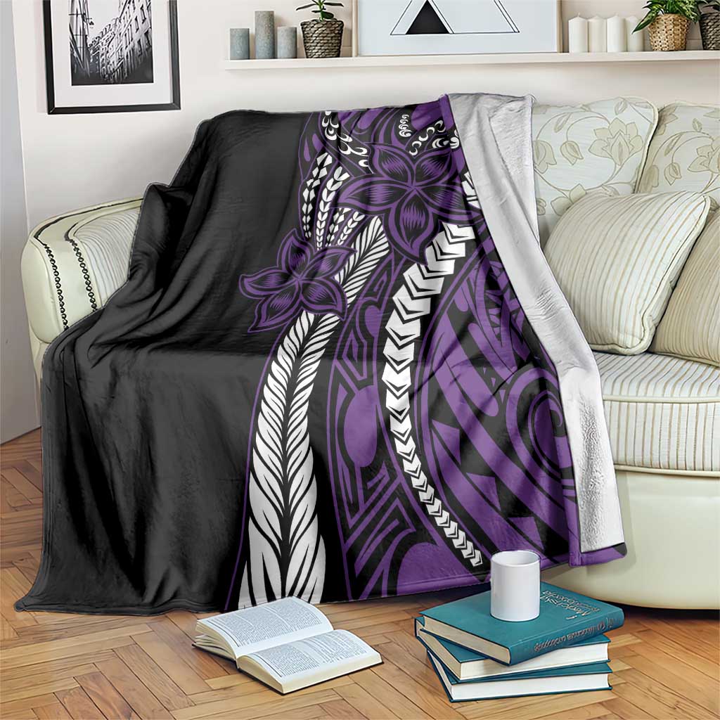 Polynesian Plumeria Floral Tattoo Pattern Blanket Purple Style