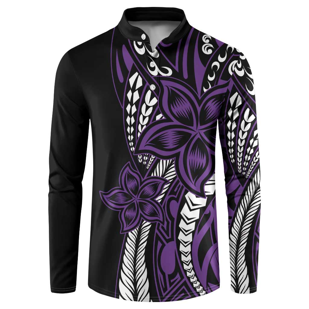 Polynesian Plumeria Floral Tattoo Pattern Button Sweatshirt Purple Style LT9 Purple - Polynesian Pride
