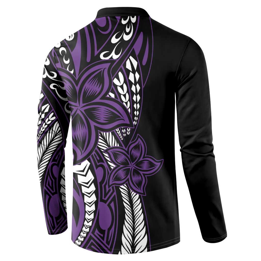 Polynesian Plumeria Floral Tattoo Pattern Button Sweatshirt Purple Style LT9 - Polynesian Pride