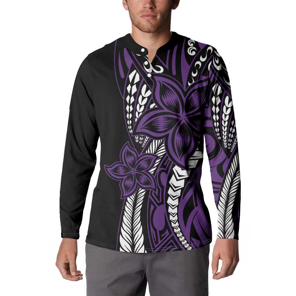Polynesian Plumeria Floral Tattoo Pattern Button Sweatshirt Purple Style LT9 - Polynesian Pride