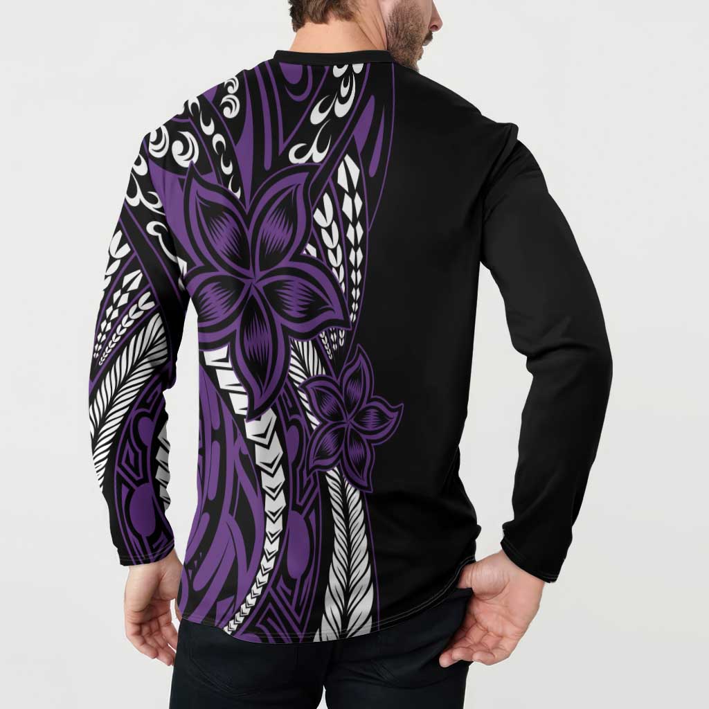 Polynesian Plumeria Floral Tattoo Pattern Button Sweatshirt Purple Style LT9 - Polynesian Pride