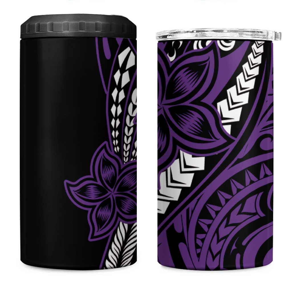 Polynesian Plumeria Floral Tattoo Pattern 4 in 1 Can Cooler Tumbler Purple Style LT9 One Size: 16 oz Purple - Polynesian Pride