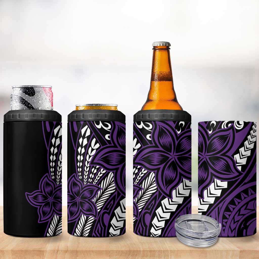 Polynesian Plumeria Floral Tattoo Pattern 4 in 1 Can Cooler Tumbler Purple Style LT9 - Polynesian Pride
