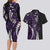 Polynesian Plumeria Floral Tattoo Pattern Couples Matching Long Sleeve Bodycon Dress and Hawaiian Shirt Purple Style