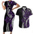 Polynesian Plumeria Floral Tattoo Pattern Couples Matching Short Sleeve Bodycon Dress and Hawaiian Shirt Purple Style