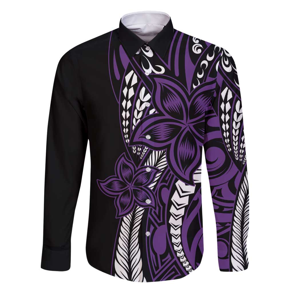Polynesian Plumeria Floral Tattoo Pattern Family Matching Mermaid Dress and Hawaiian Shirt Purple Style