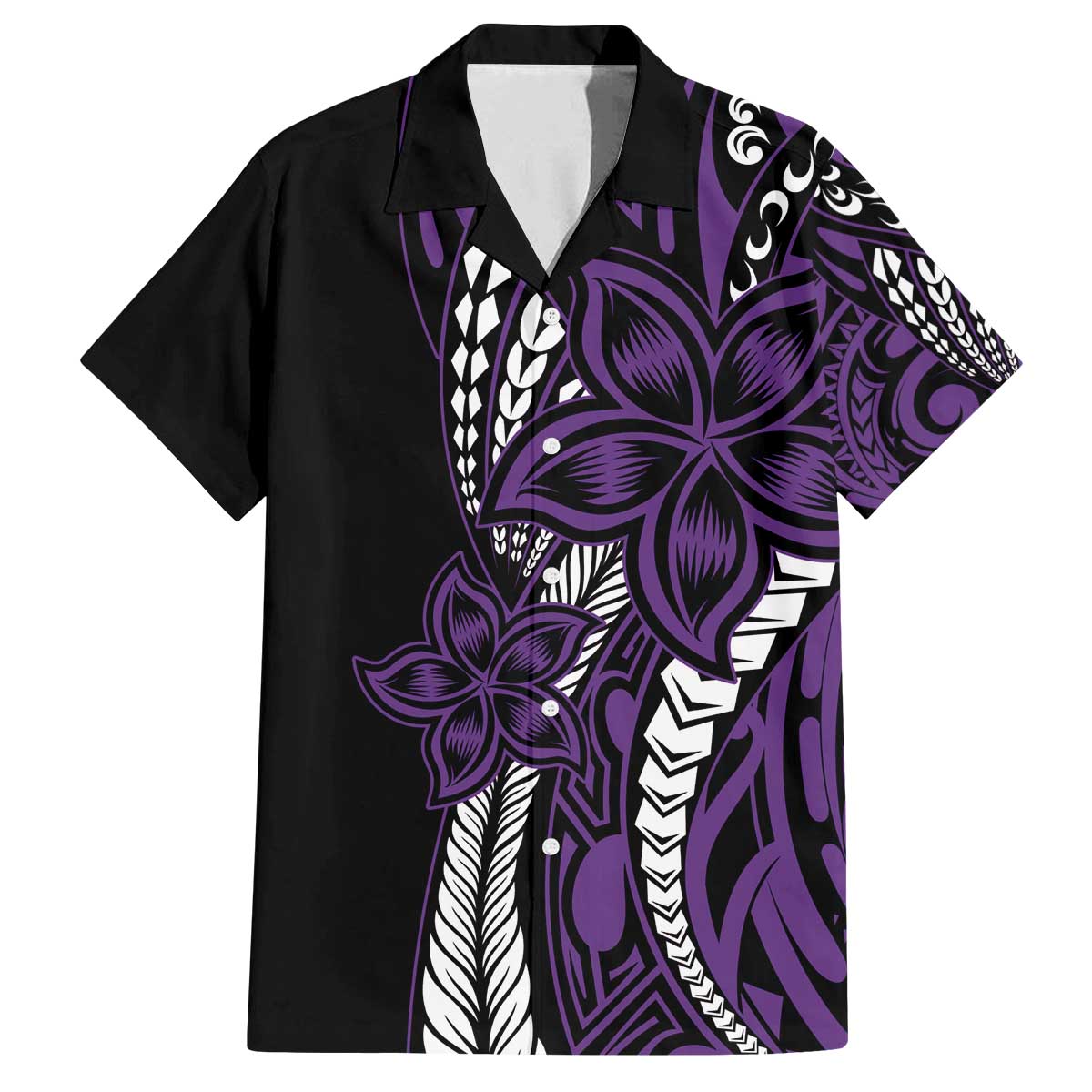 Polynesian Plumeria Floral Tattoo Pattern Family Matching Off The Shoulder Long Sleeve Dress and Hawaiian Shirt Purple Style LT9 Dad's Shirt - Short Sleeve Purple - Polynesian Pride
