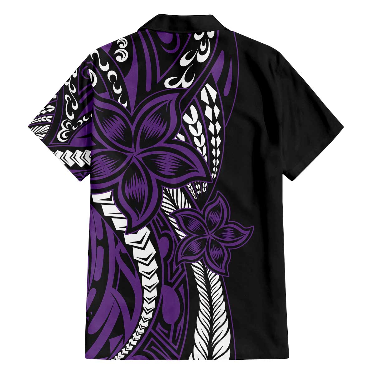 Polynesian Plumeria Floral Tattoo Pattern Family Matching Off The Shoulder Long Sleeve Dress and Hawaiian Shirt Purple Style LT9 - Polynesian Pride