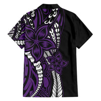Polynesian Plumeria Floral Tattoo Pattern Family Matching Off The Shoulder Long Sleeve Dress and Hawaiian Shirt Purple Style LT9 - Polynesian Pride