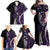 Polynesian Plumeria Floral Tattoo Pattern Family Matching Off Shoulder Maxi Dress and Hawaiian Shirt Purple Style