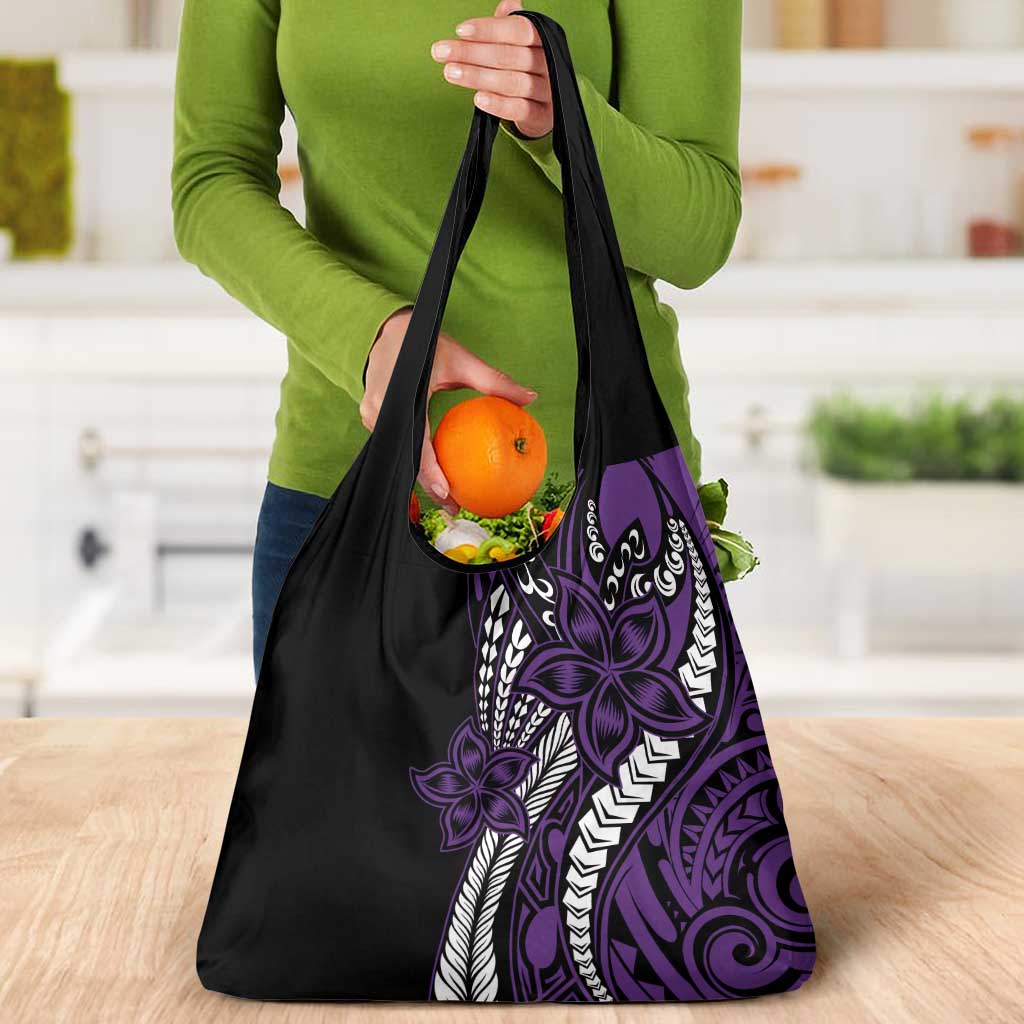 Polynesian Plumeria Floral Tattoo Pattern Grocery Bag Purple Style LT9 - Polynesian Pride