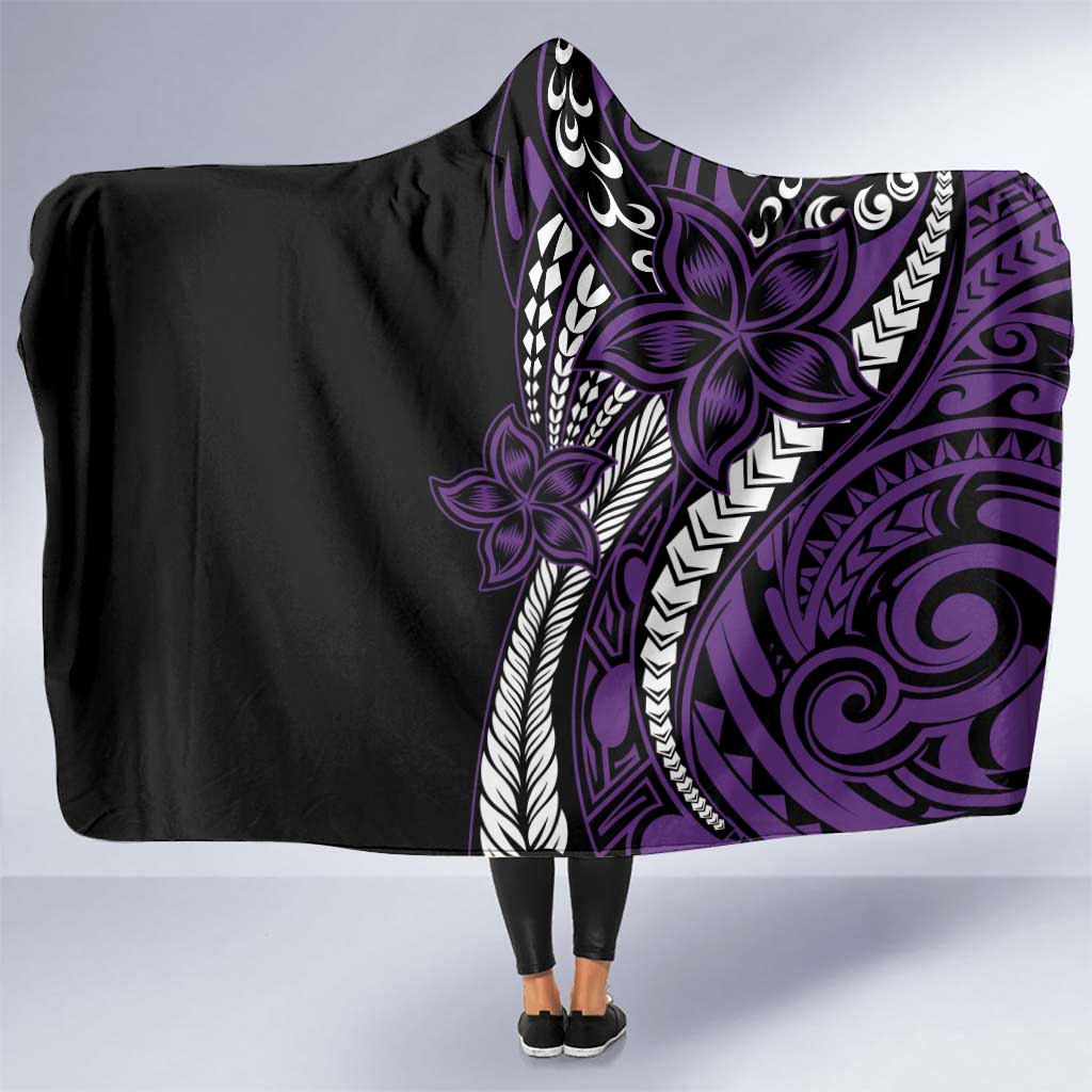 Polynesian Plumeria Floral Tattoo Pattern Hooded Blanket Purple Style