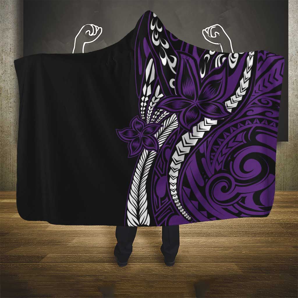 Polynesian Plumeria Floral Tattoo Pattern Hooded Blanket Purple Style LT9 - Polynesian Pride