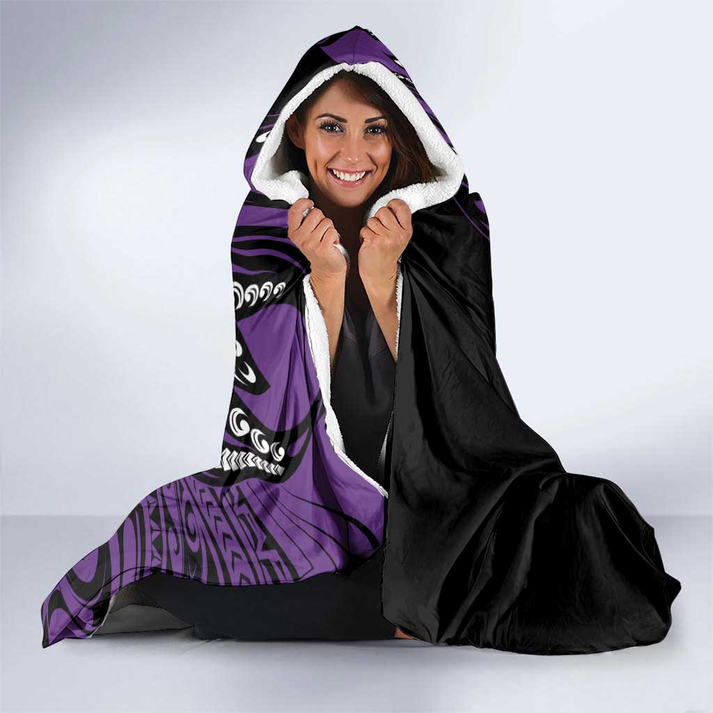 Polynesian Plumeria Floral Tattoo Pattern Hooded Blanket Purple Style LT9 - Polynesian Pride