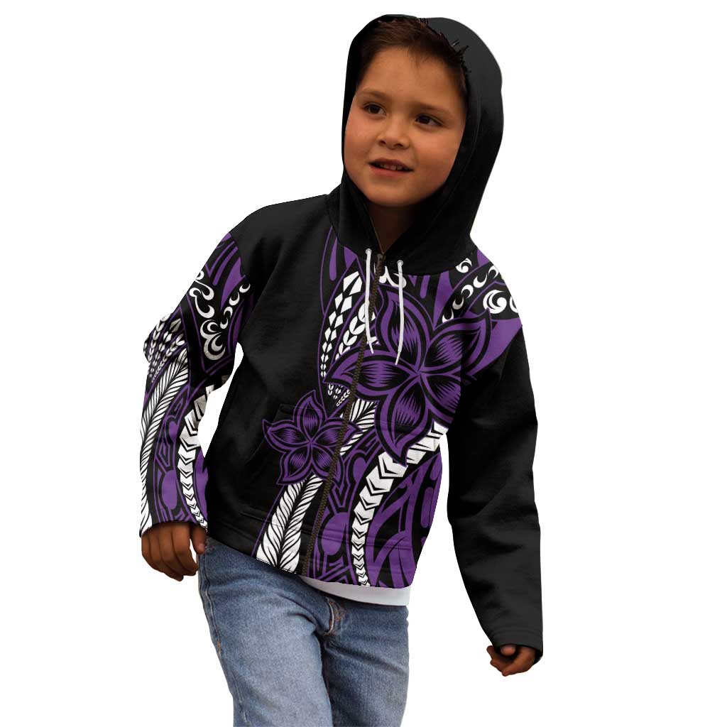 Polynesian Plumeria Floral Tattoo Pattern Kid Hoodie Purple Style