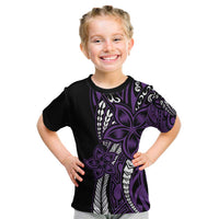 Polynesian Plumeria Floral Tattoo Pattern Kid T Shirt Purple Style