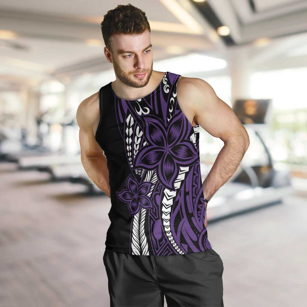 Polynesian Plumeria Floral Tattoo Pattern Men Tank Top Purple Style