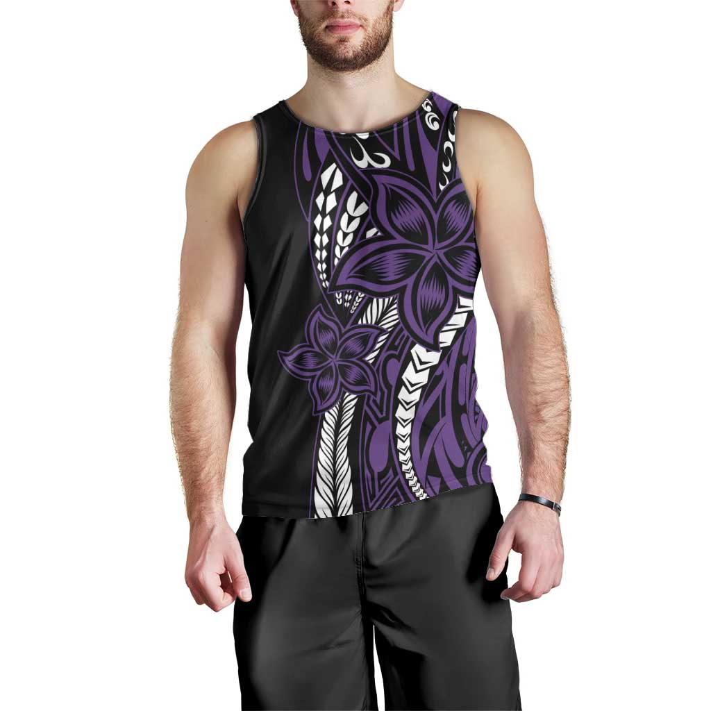 Polynesian Plumeria Floral Tattoo Pattern Men Tank Top Purple Style LT9 - Polynesian Pride