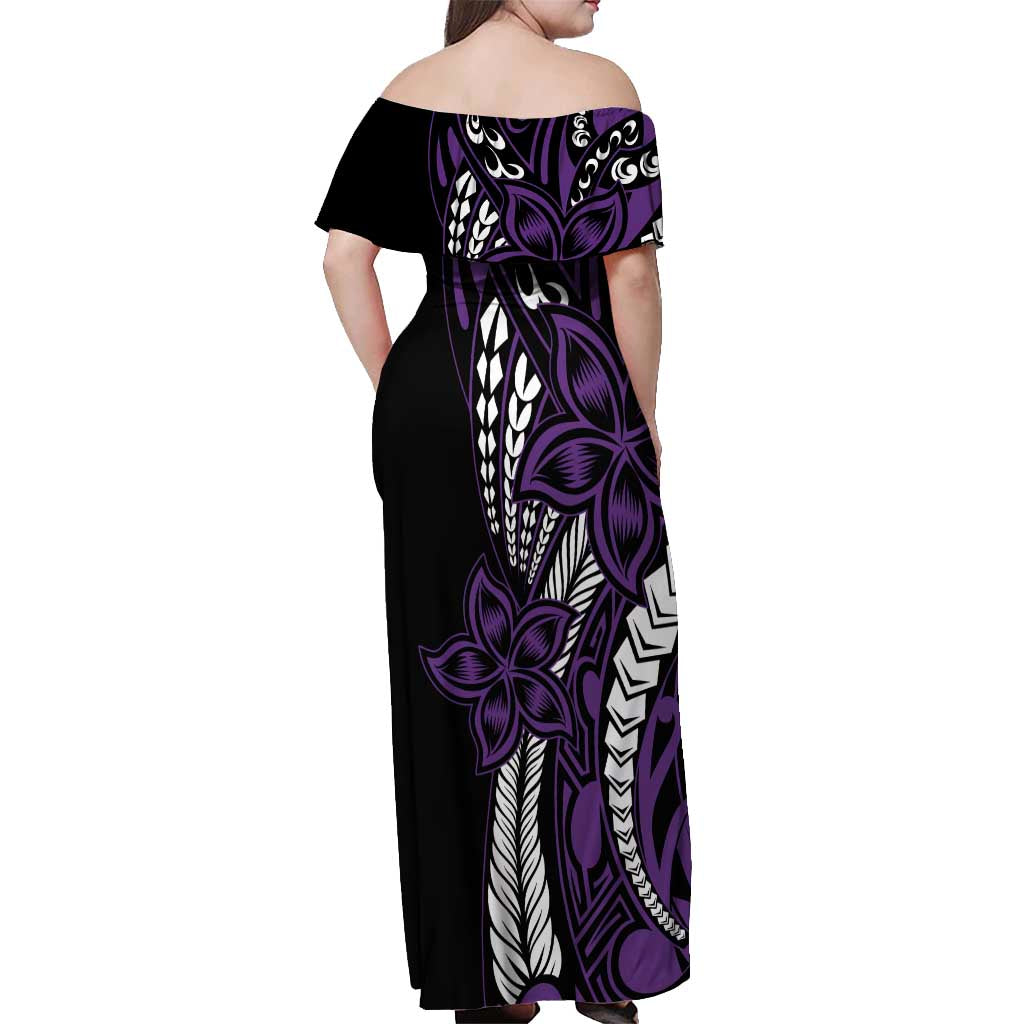 Polynesian Plumeria Floral Tattoo Pattern Off Shoulder Maxi Dress Purple Style LT9 - Polynesian Pride