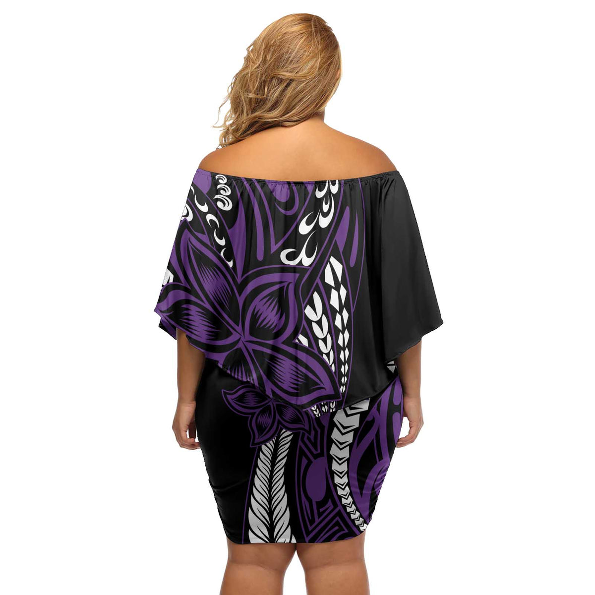 Polynesian Plumeria Floral Tattoo Pattern Off Shoulder Short Dress Purple Style LT9 - Polynesian Pride