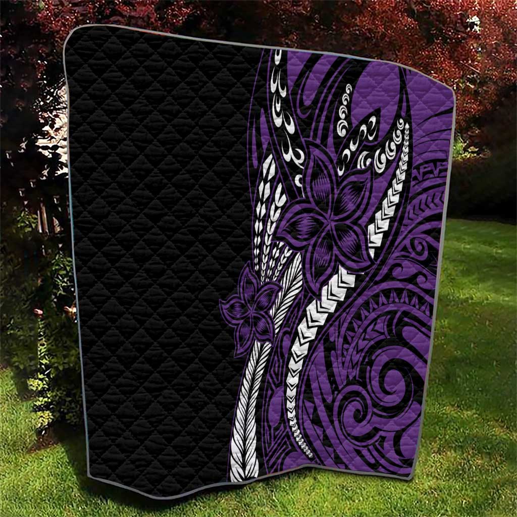 Polynesian Plumeria Floral Tattoo Pattern Quilt Purple Style