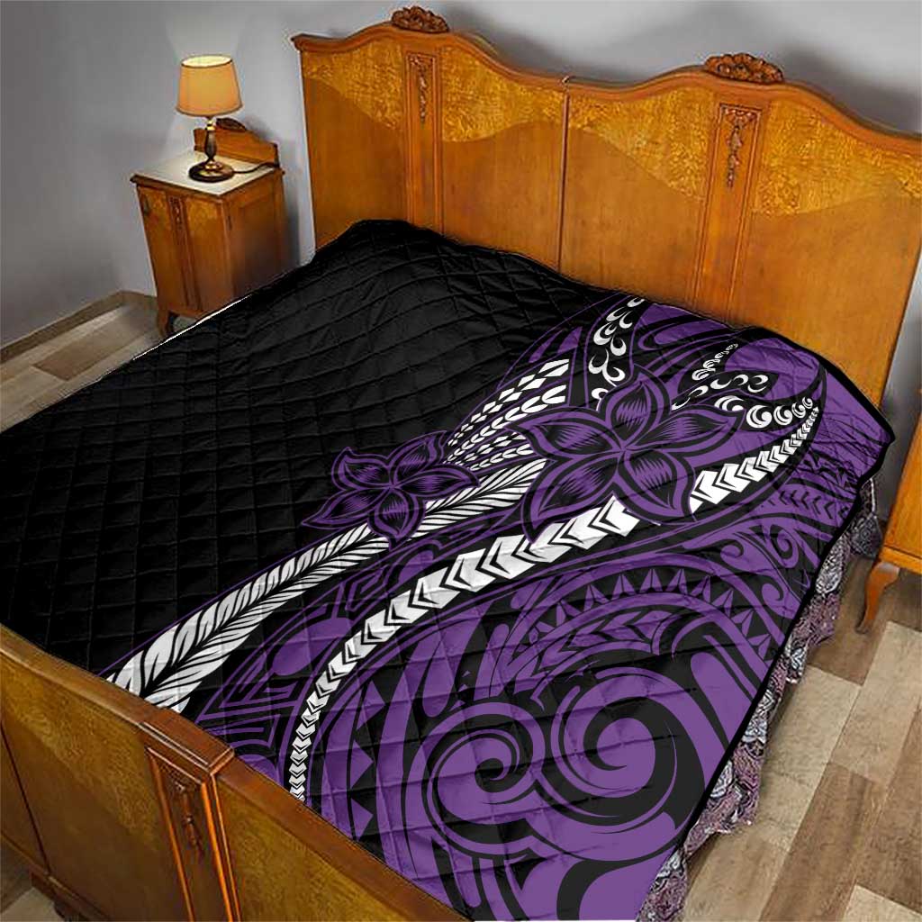 Polynesian Plumeria Floral Tattoo Pattern Quilt Purple Style