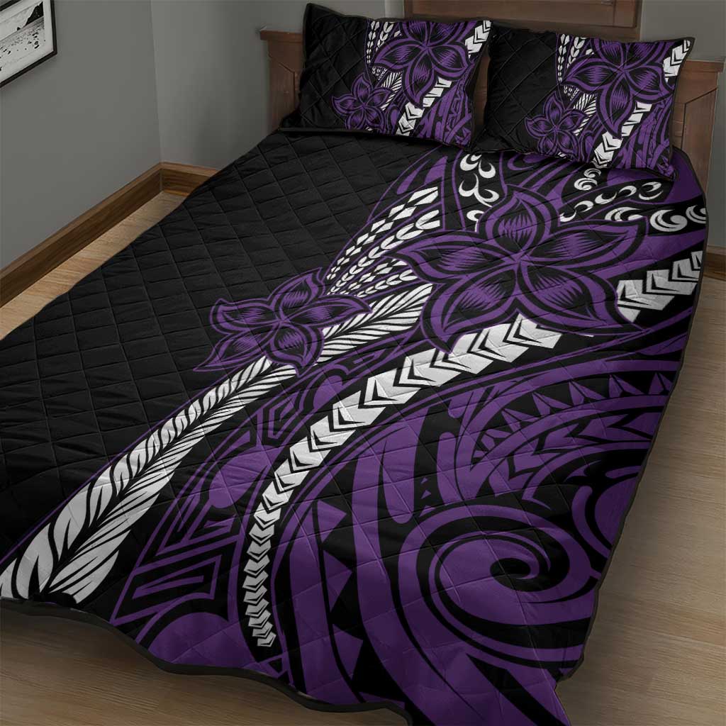 Polynesian Plumeria Floral Tattoo Pattern Quilt Bed Set Purple Style LT9 - Polynesian Pride