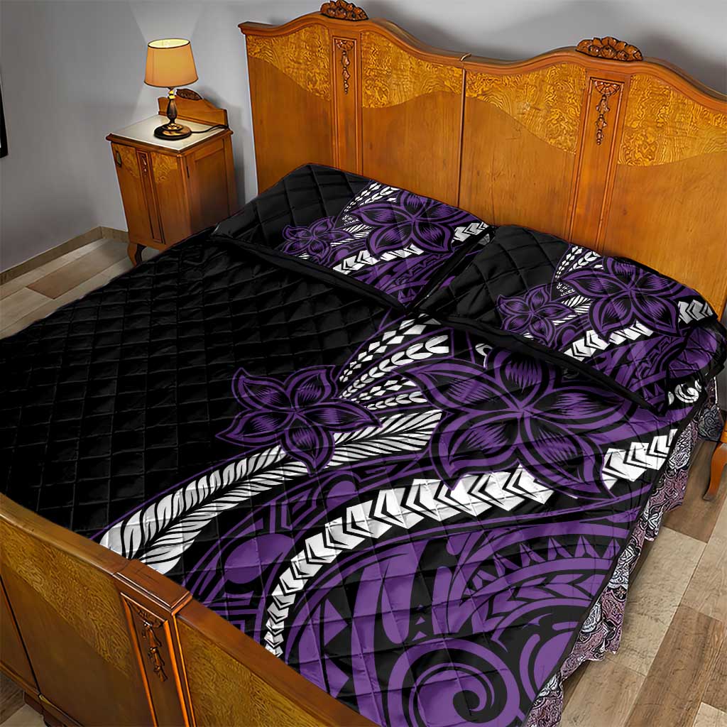 Polynesian Plumeria Floral Tattoo Pattern Quilt Bed Set Purple Style LT9 - Polynesian Pride