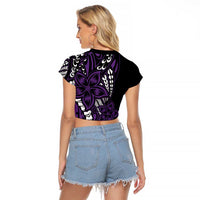 Polynesian Plumeria Floral Tattoo Pattern Raglan Cropped T Shirt Purple Style