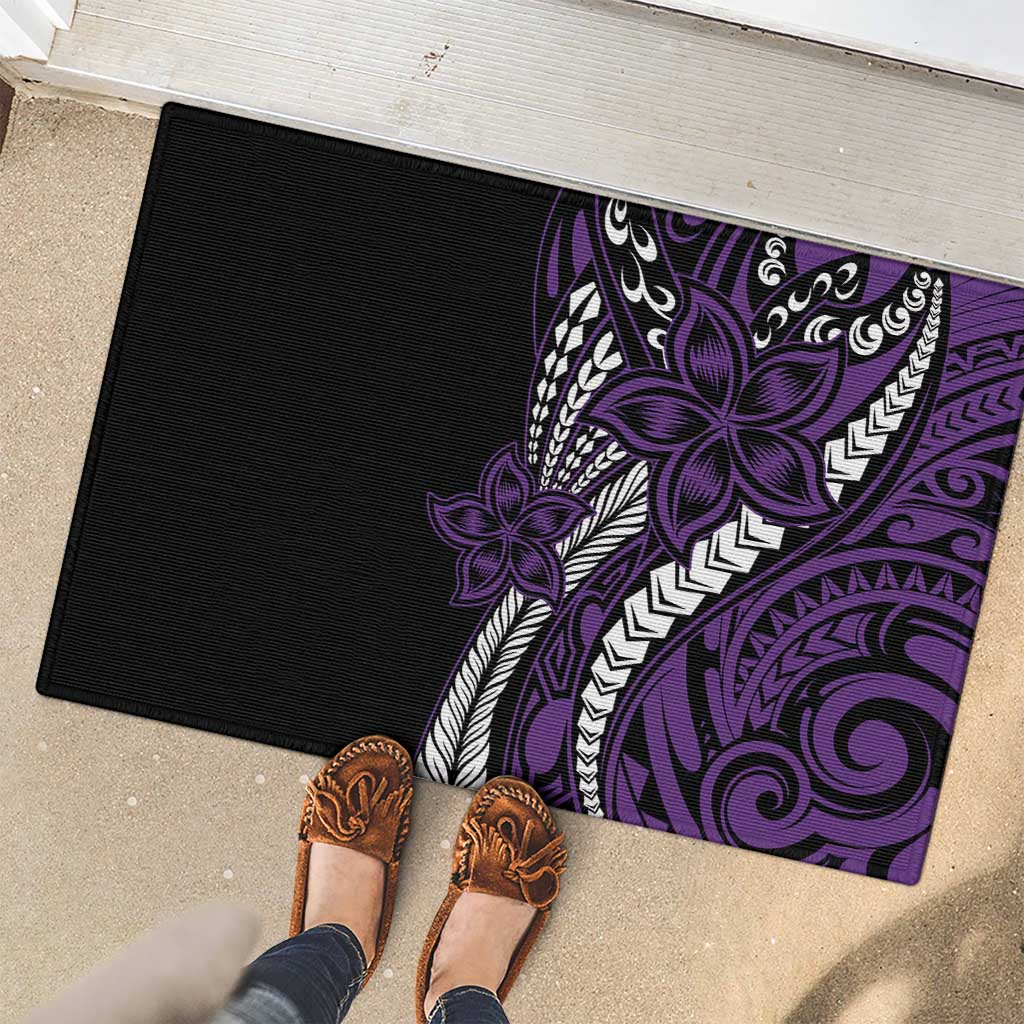 Polynesian Plumeria Floral Tattoo Pattern Rubber Doormat Purple Style LT9 - Polynesian Pride