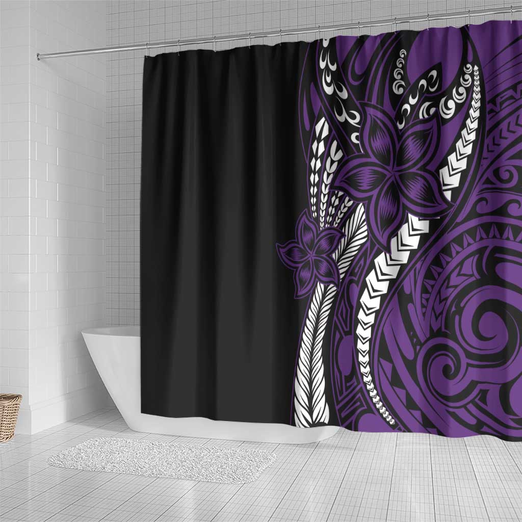 Polynesian Plumeria Floral Tattoo Pattern Shower Curtain Purple Style
