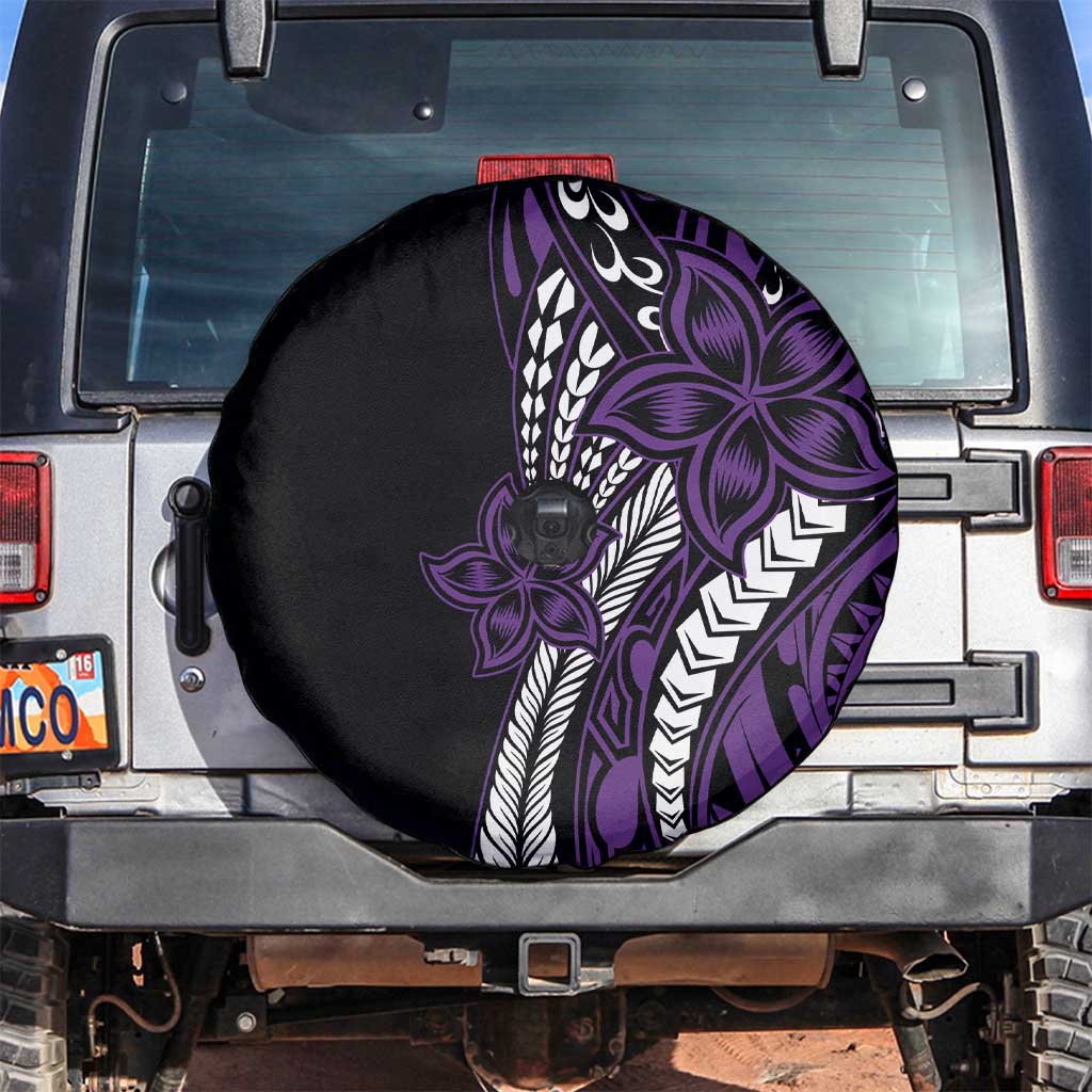 Polynesian Plumeria Floral Tattoo Pattern Spare Tire Cover Purple Style