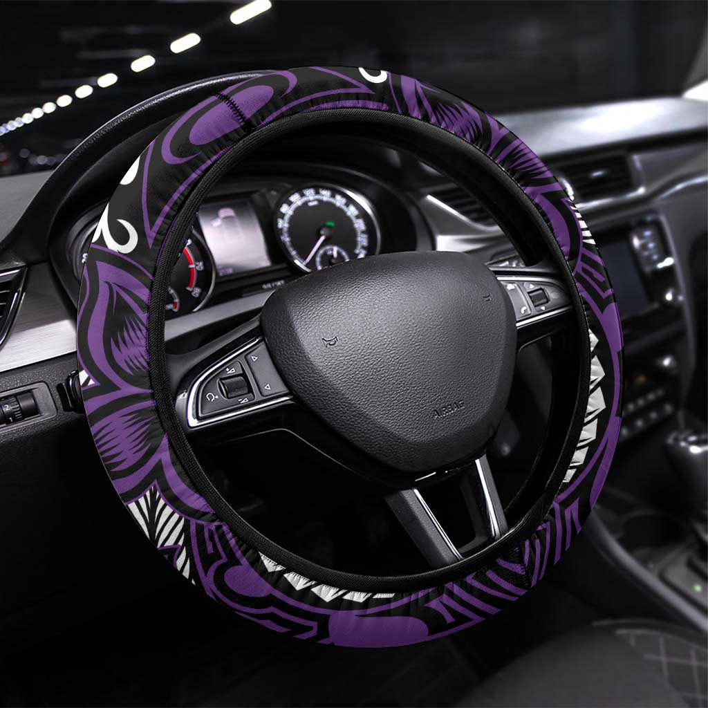 Polynesian Plumeria Floral Tattoo Pattern Steering Wheel Cover Purple Style LT9 Universal Fit Purple - Polynesian Pride